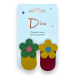 Diva Children's Flower Suede Snap Clips 6cm x2