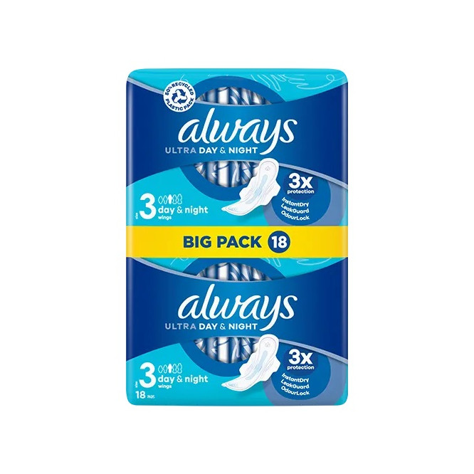 ALWAYS ULTRA sanitary towels day & night with wing size 3 18