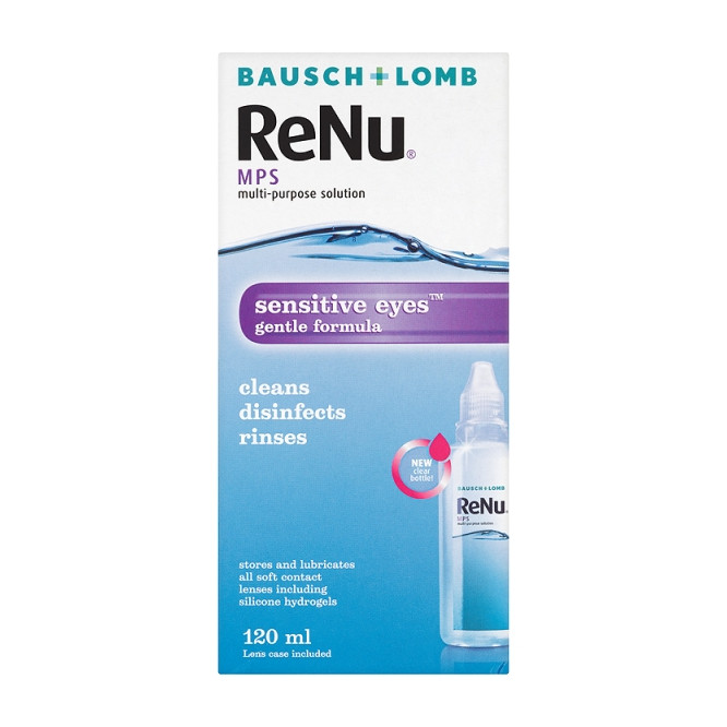 Renu soft contact lens care multi purpose solution MPS for sensitive eyes 120ml