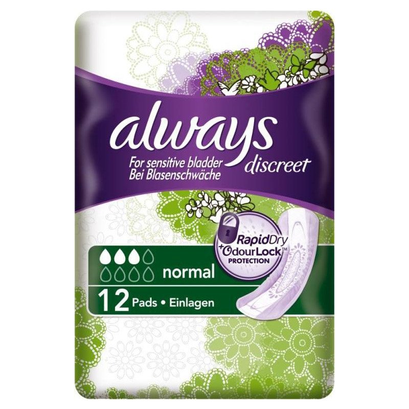 Always incontinence range Discreet pads normal 12 pack - Pharmacy