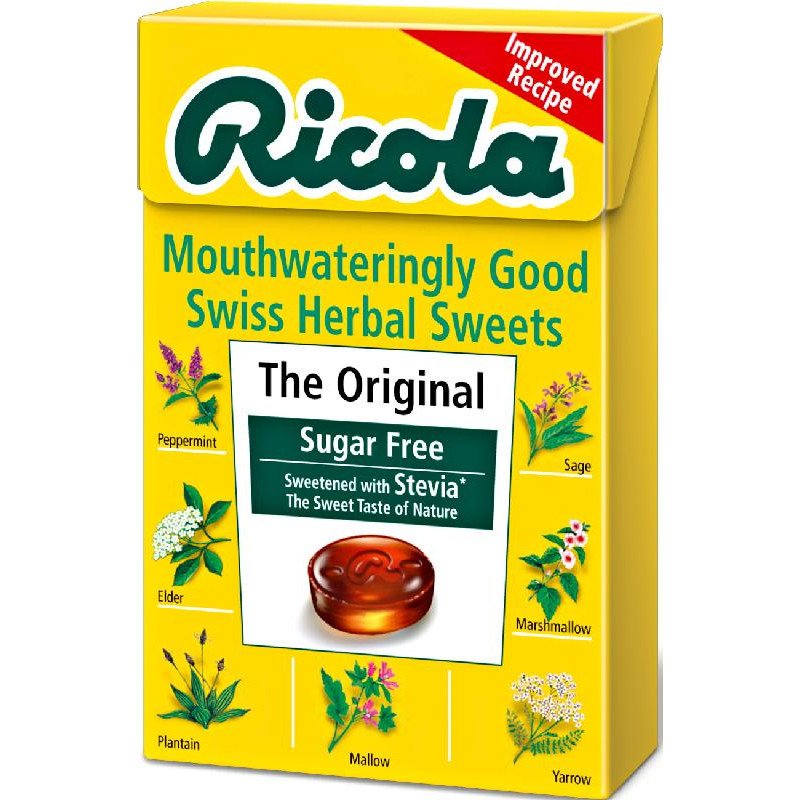 Ricola swiss herb drops sugar-free original herb box with stevia 45g