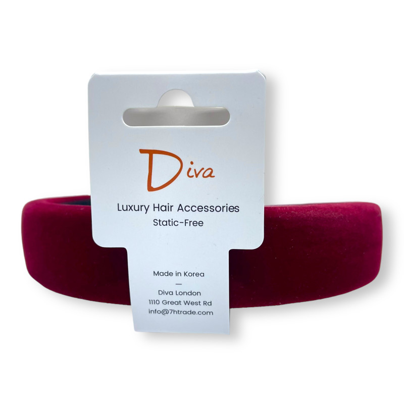 Diva Padded Velvet Hairband 3cm x 1cm Red