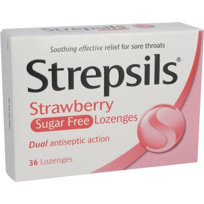 Strepsils lozenge strawberry sugar free 36 pack