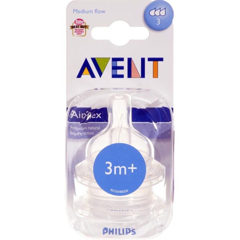 Avent Airflex range teats medium flow, 3 holes 2 pack