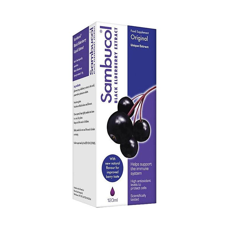 Sambucol black elderberry extract liquid original flavour free 120ml