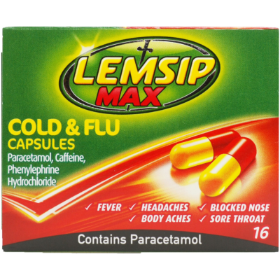 Lemsip max max cold & flu capsules 16 pack