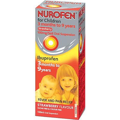 Nurofen for children suspension with syringe sugar-free strawberry 100mg/5ml 100ml