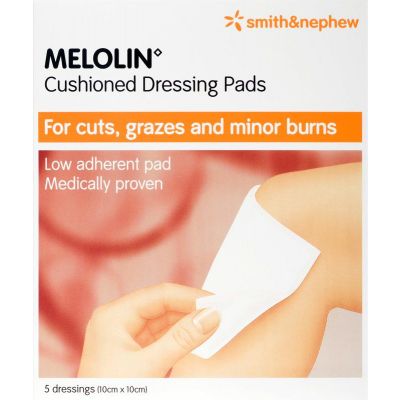 Melolin low-adherent absorbent dressing consumer/OTC pack 10cm x 10cm 5 pack