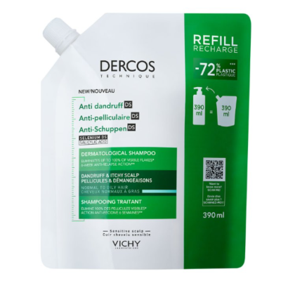 Dercos anti dandruff DS shampoo normal to oily hair refill 390ml 