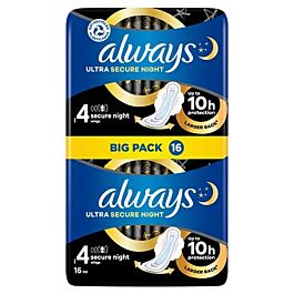 Always - 24x Ultra Sanitary Pad Secure Night Size 4 With Wings - 1 Piece